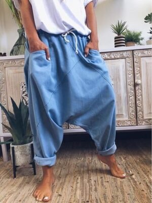 Casual Loose Plain Mid Waist Full Length Harem Pants - Image 5