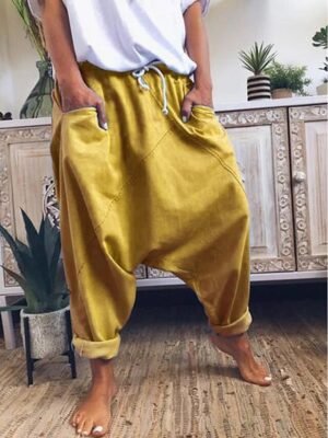 Casual Loose Plain Mid Waist Full Length Harem Pants - Image 6