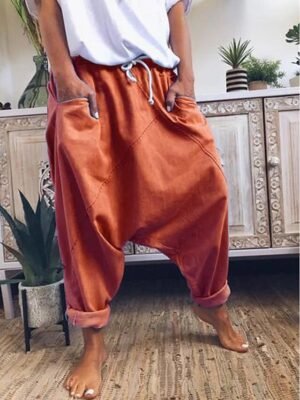 Casual Loose Plain Mid Waist Full Length Harem Pants - Image 7