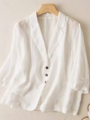 Casual Loose Plain Turndown 3/4 Sleeve Blazer - Image 2