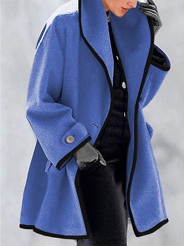 Casual Loose Plain Turndown Long Sleeve Winter Cloak Coat - Image 1