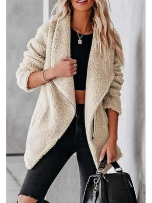 Casual Loose Plain Turndown Long Sleeve Outerwear - Image 1