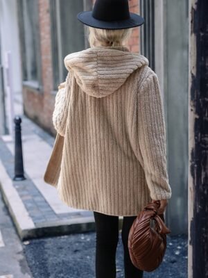 Casual Loose Plain Turndown Long Sleeve Sherpa Jacket - Image 2