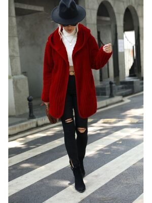 Casual Loose Plain Turndown Long Sleeve Sherpa Jacket - Image 6