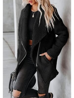 Casual Loose Plain Turndown Long Sleeve Outerwear - Image 6