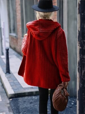 Casual Loose Plain Turndown Long Sleeve Sherpa Jacket - Image 7