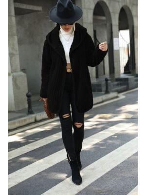 Casual Loose Plain Turndown Long Sleeve Sherpa Jacket - Image 8