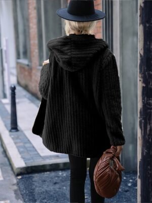 Casual Loose Plain Turndown Long Sleeve Sherpa Jacket - Image 9