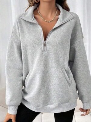 Casual Loose Plain Turtleneck Long Sleeve Regular Sweatshirt - Image 1
