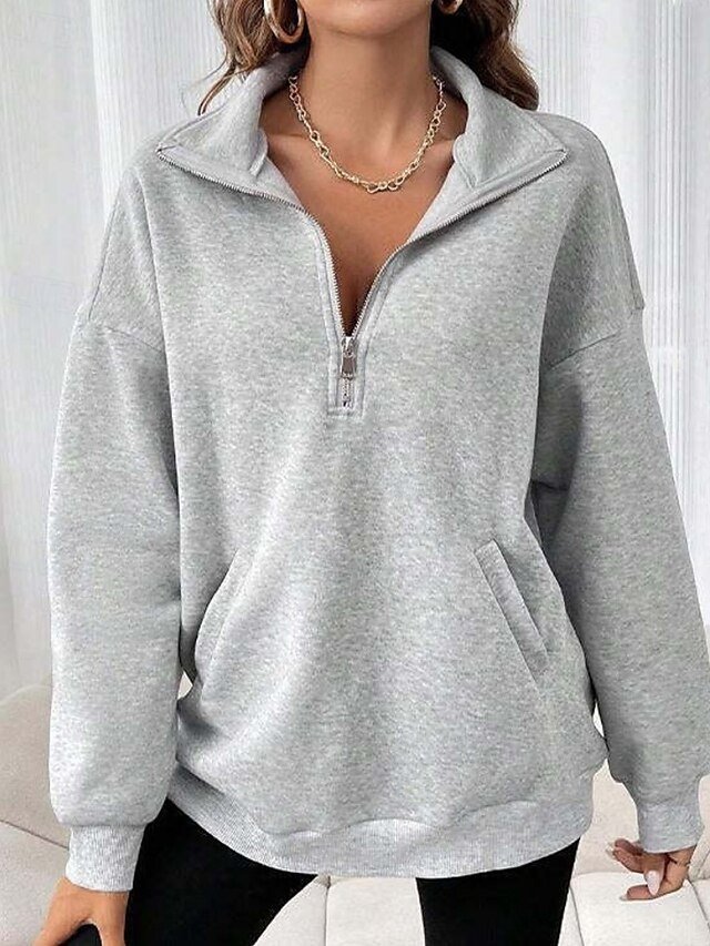 Casual Loose Plain Turtleneck Long Sleeve Regular Sweatshirt - Image 2