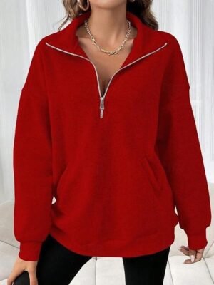 Casual Loose Plain Turtleneck Long Sleeve Regular Sweatshirt - Image 5