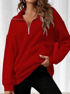 Casual Loose Plain Turtleneck Long Sleeve Regular Sweatshirt - Image 6