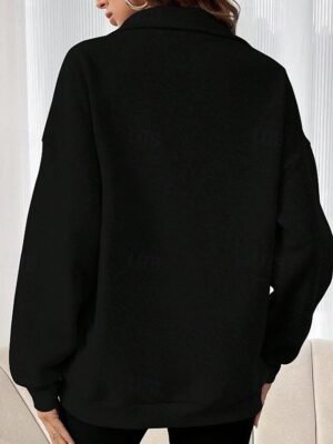 Casual Loose Plain Turtleneck Long Sleeve Regular Sweatshirt - Image 9