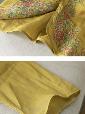 Casual Loose Plain V Neck Long Sleeve Embroidered Shirt - Image 7