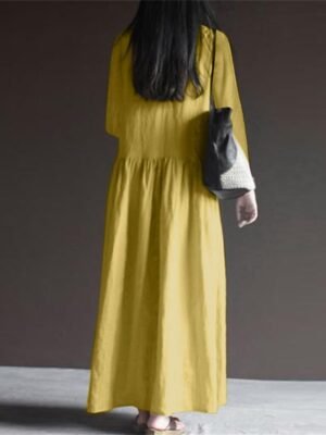 Casual Loose Plain V Neck Long Sleeve Maxi Dress - Image 2