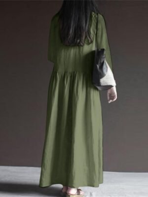 Casual Loose Plain V Neck Long Sleeve Maxi Dress - Image 8