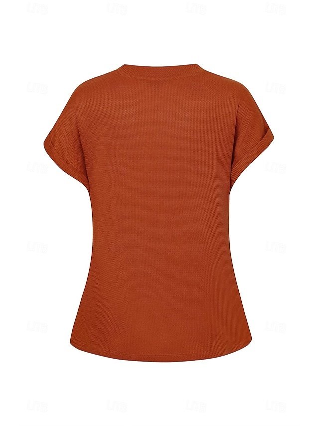 Casual Loose Plain V Neck Short Sleeve Knitted Top - Image 13