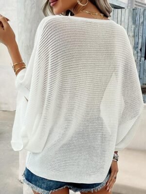 Casual Loose Plain V Neck Short Sleeve Knitted Top - Image 23