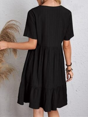 Casual Loose Plain V Neck Short Sleeve Mini Dress - Image 19