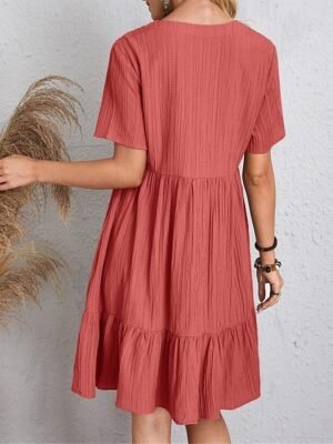 Casual Loose Plain V Neck Short Sleeve Mini Dress - Image 24