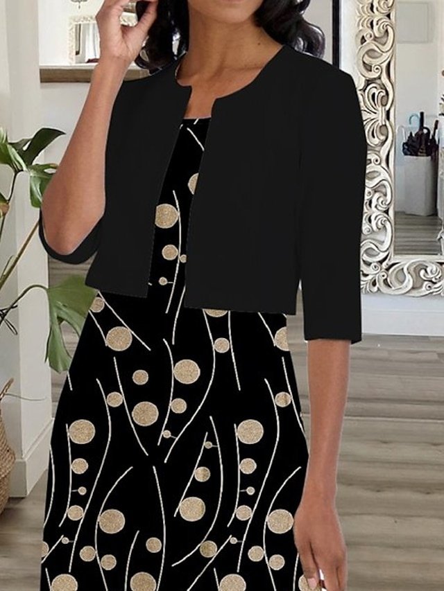 Casual Loose Polka Dot Crew Neck Half Sleeve Midi Dress Set - Image 2