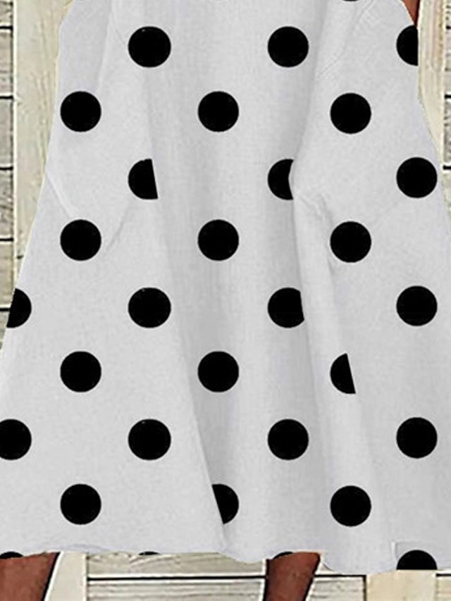 Casual Loose Polka Dot V Neck Short Sleeve Midi Dress - Image 2