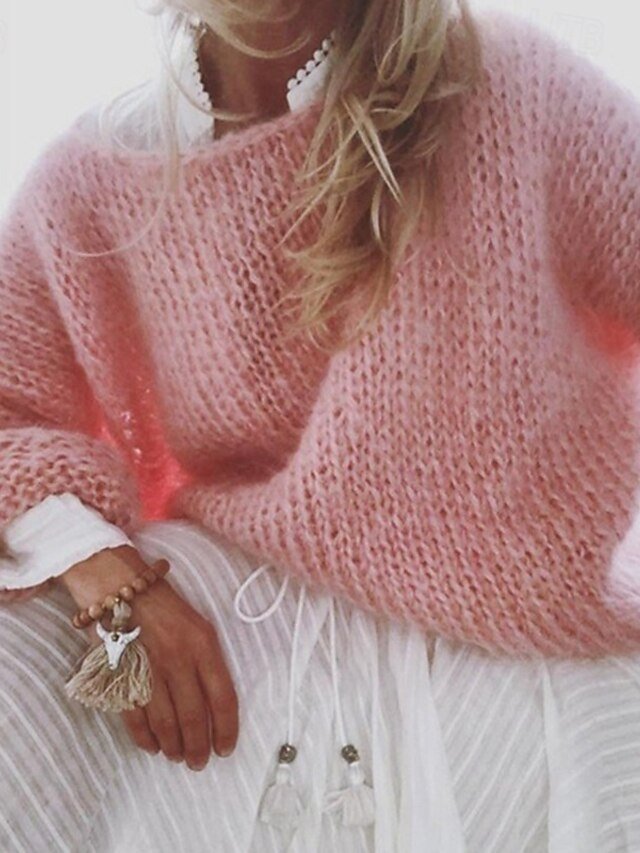 Casual Loose Pure Colour Crew Neck Long Sleeve Sweater - Image 1