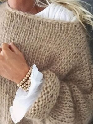 Casual Loose Pure Colour Crew Neck Long Sleeve Sweater - Image 2