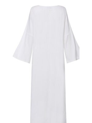 Casual Loose Pure Colour Crew Neck Long Sleeve Maxi Dress - Image 3