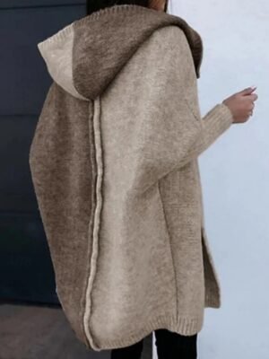Casual Loose Pure Colour Hooded Long Sleeve Cardigan - Image 1