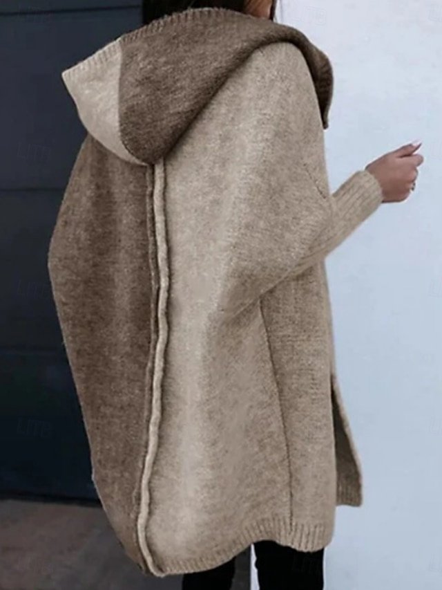 Casual Loose Pure Colour Hooded Long Sleeve Cardigan - Image 1