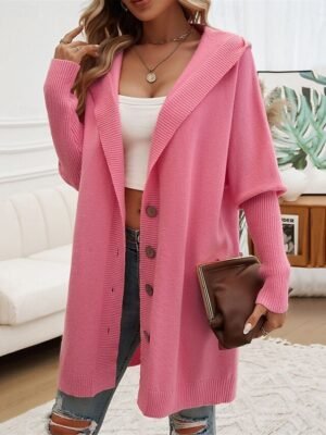 Casual Loose Pure Colour Hooded Long Sleeve Long Cardigan - Image 10