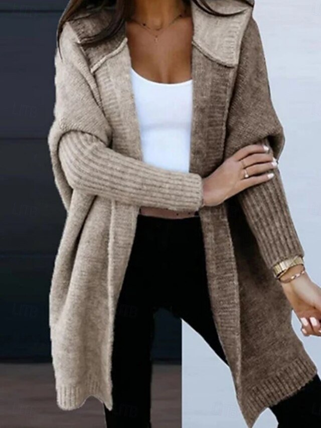 Casual Loose Pure Colour Hooded Long Sleeve Cardigan - Image 2
