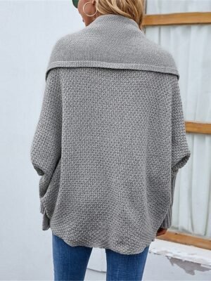 Casual Loose Pure Colour Open Front Batwing Long Sleeve Regular Cardigan - Image 2