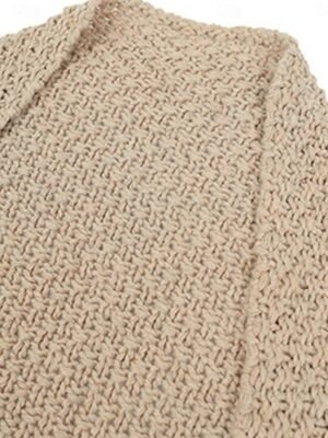Casual Loose Pure Colour Open Front Batwing Long Sleeve Regular Cardigan - Image 9