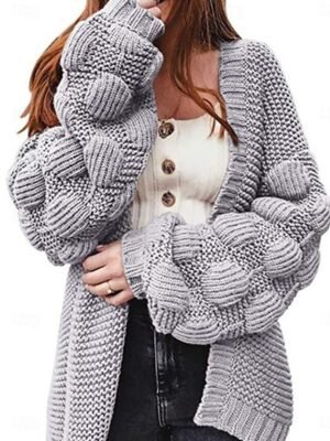 Casual Loose Pure Colour Open Front Long Sleeve Long Cardigan - Image 1