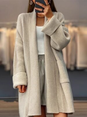 Casual Loose Pure Colour Open Front Long Sleeve Long Cardigan - Image 1