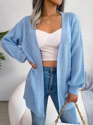Casual Loose Pure Colour Open Front Long Sleeve Cardigan - Image 1