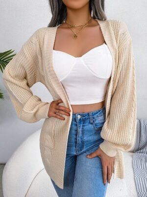 Casual Loose Pure Colour Open Front Long Sleeve Cardigan - Image 10
