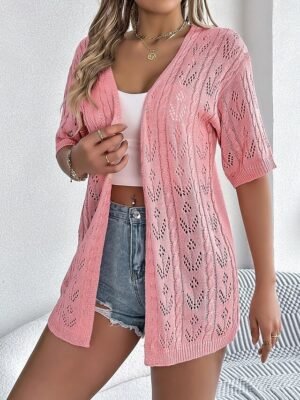 Casual Loose Pure Colour Open Front Long Sleeve Long Knitted Cardigan - Image 11