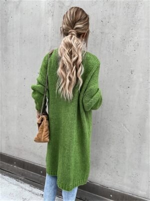 Casual Loose Pure Colour Open Front Long Sleeve Long Cardigan - Image 12