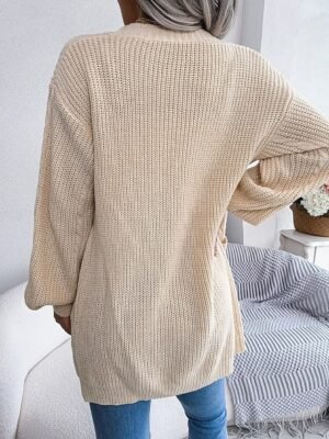 Casual Loose Pure Colour Open Front Long Sleeve Cardigan - Image 12