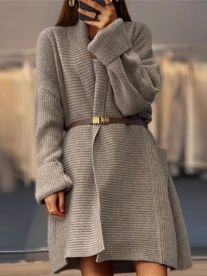 Casual Loose Pure Colour Open Front Long Sleeve Long Cardigan - Image 3