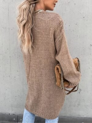 Casual Loose Pure Colour Open Front Long Sleeve Long Cardigan - Image 3