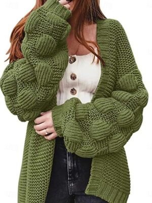 Casual Loose Pure Colour Open Front Long Sleeve Long Cardigan - Image 3