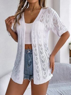 Casual Loose Pure Colour Open Front Long Sleeve Long Knitted Cardigan - Image 5