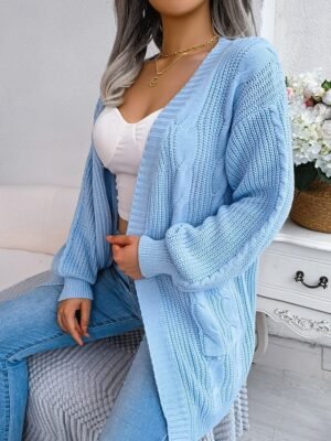 Casual Loose Pure Colour Open Front Long Sleeve Cardigan - Image 6