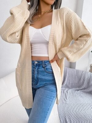 Casual Loose Pure Colour Open Front Long Sleeve Cardigan - Image 7