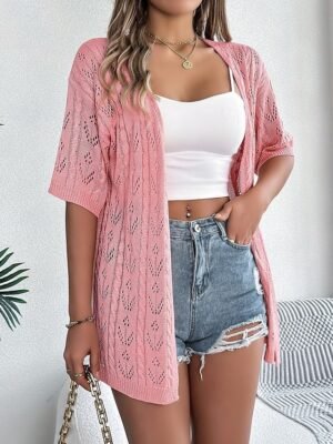 Casual Loose Pure Colour Open Front Long Sleeve Long Knitted Cardigan - Image 7