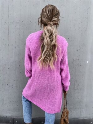 Casual Loose Pure Colour Open Front Long Sleeve Long Cardigan - Image 8